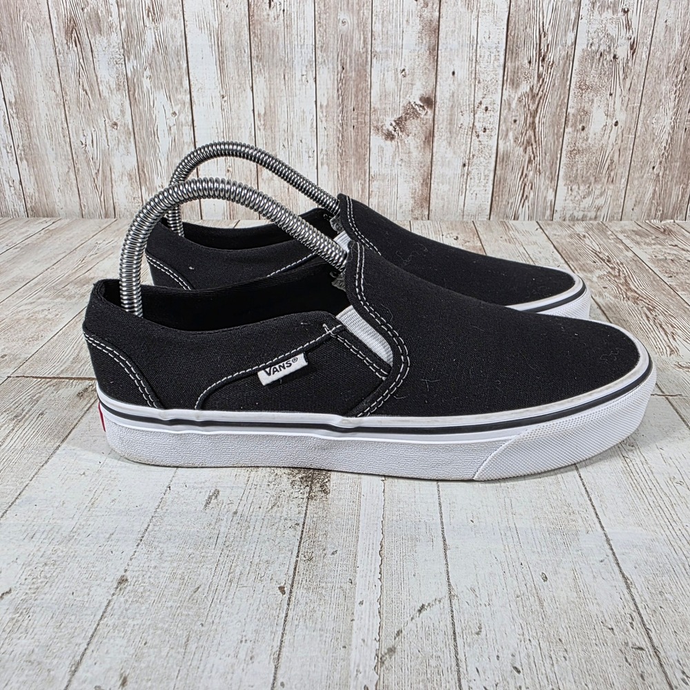 Vans Classic Slip-On Black White Canvas Skate Shoes Womens 8.0 500714